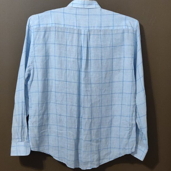 Peter Millar Crown Cool 100% Linen Light Blue Plaid Long Sleeve Button D… - Picture 2 of 7